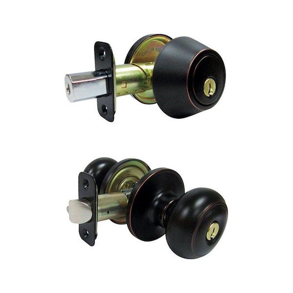 Book Publishing Co Fancy Mushroom Aged Bronze Metal Entry Knob & Single Cylinder Deadbolt - 3 Grade Right Handed GR1491996 - main